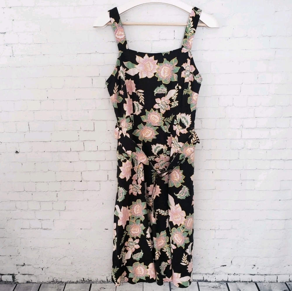 Who What Wear Batik Floral Print Sleeveless Dress w/ Belt, Size: M